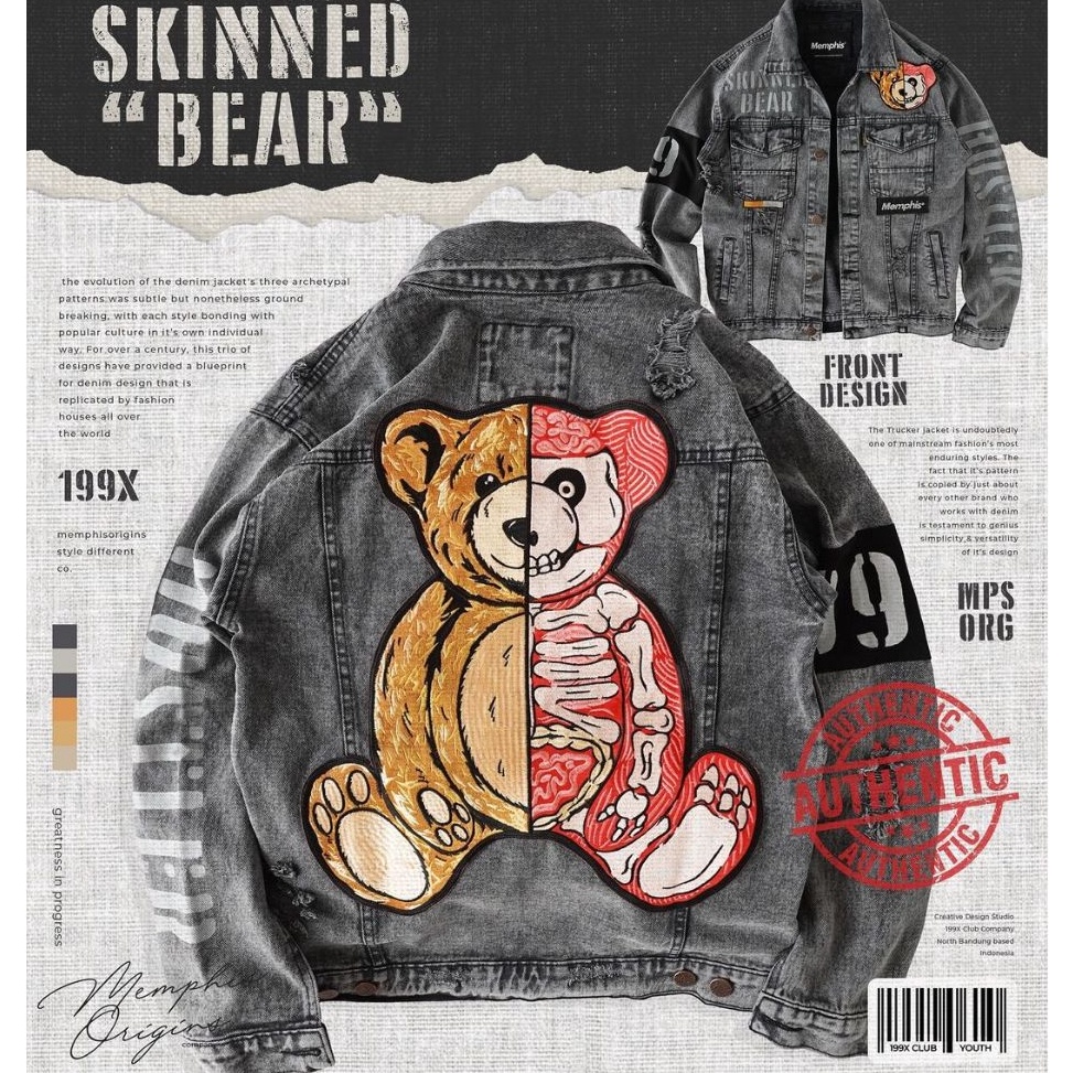 KODE R93S RIPPED DENIM JACKET MEMPHISORIGINS SKINNED BEAR LIMITED EDITION