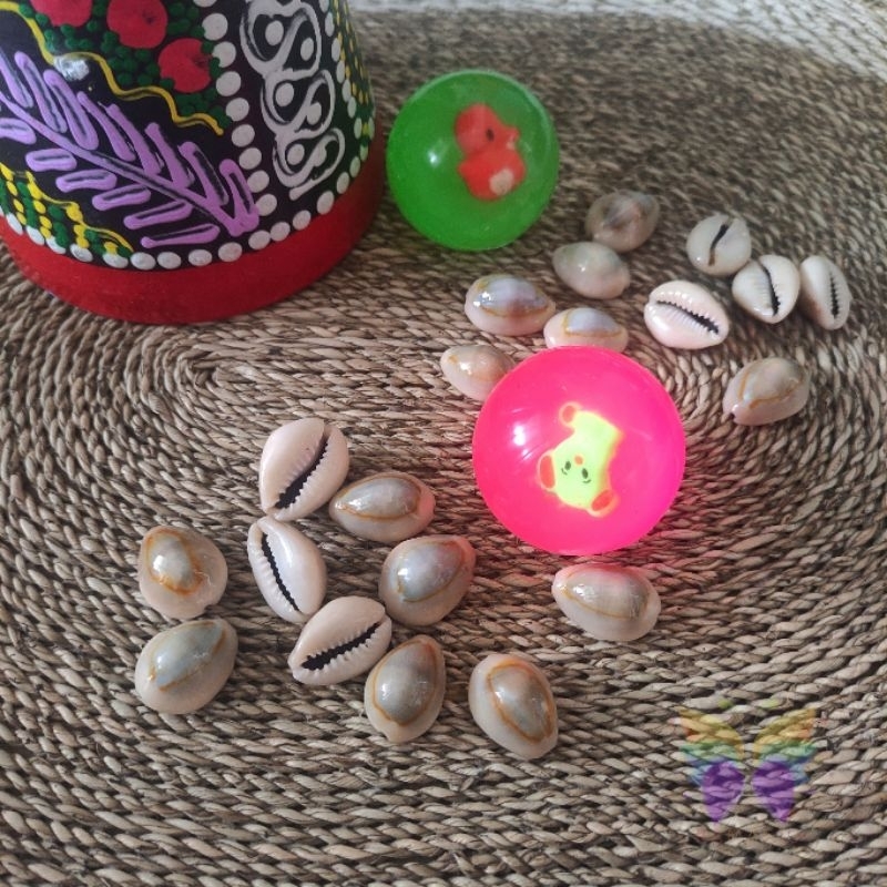 BOUNCING BALL SET MAINAN TRADISIONAL BOLA BEKEL KERANG PUTIH ASLI MAINAN BOLA BEKEL KERANG ASLI MURA