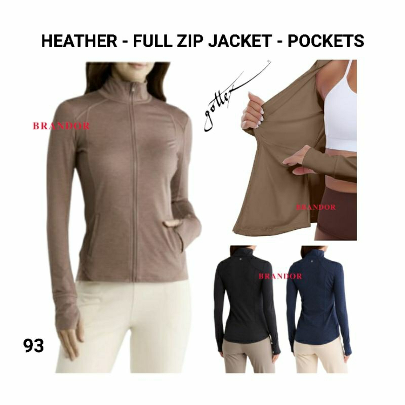 Brandor - HEATHER COLOR -  JACKET FULL ZIPP - POCKETS - Gottex ( Gtjc93 )Gym Yoga Fitness Running