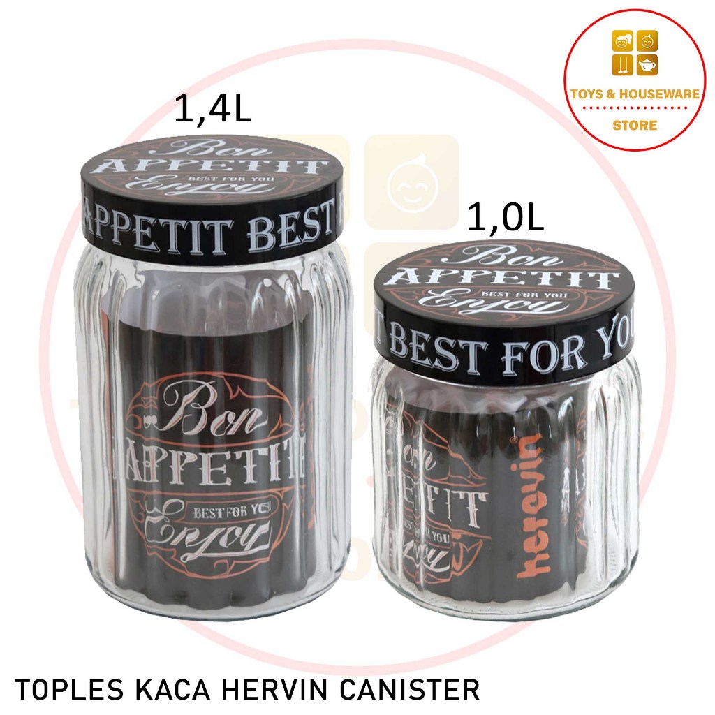 [1400ML] [1000ML] Toples Kaca Hervin Canister 2 Ukuran 1,4L - 1,0L