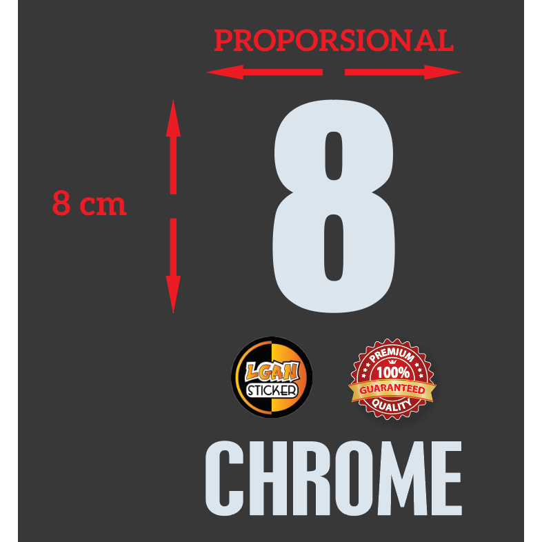 

STIKER ANGKA DAN TULISAN BAHAN STIKER CHROME ORACAL UK TINGGI 8 CM