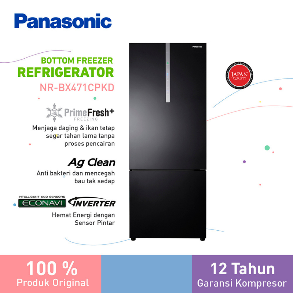 Panasonic NR-BX471CPKD Kulkas 2 Pintu Inverter + Prime Fresh - Black
