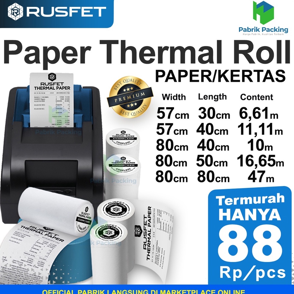 

KODE P7UE Thermal Paper Kertas EDC Kertas Thermal Printer Kasir Thermal Paper Roll RUSFET DUS