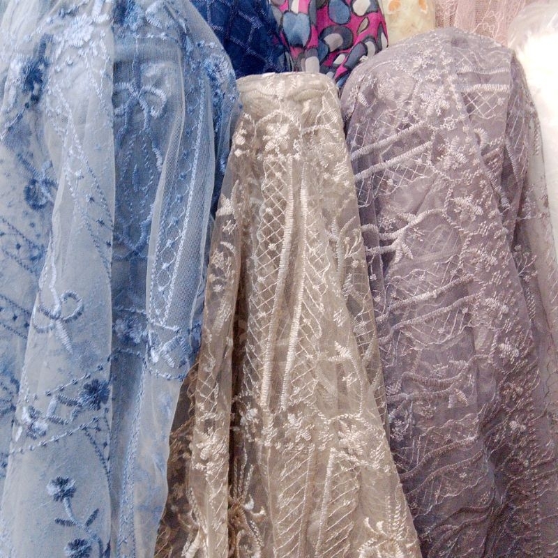 kain tulle motif bordir - kain tile motif bordir - kain tulle meteran - spt