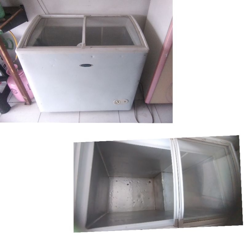 freezer box kaca sliding bekas bergaransi