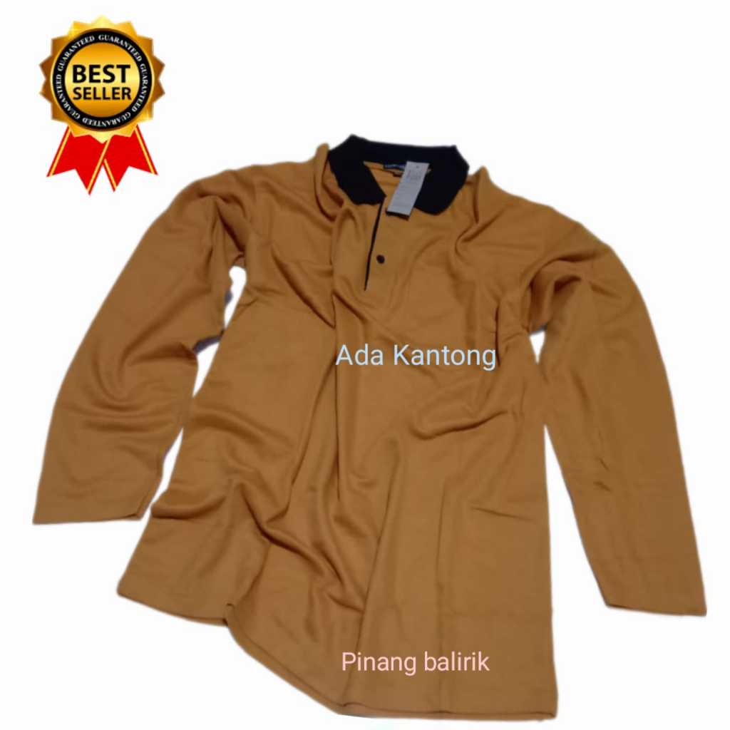 BAJU KAOS KERAH POLOS PRIA LENGAN PANJANG ADA SAKU II JAHITAN KAOS RAPI DAN BERSIH II BAHAN KAOS BER