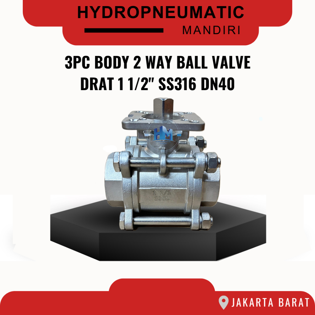 3PC-SS316-DN40 Ball Valve 3PC Stainless Steel 11/2 inch direct mounting DN-40