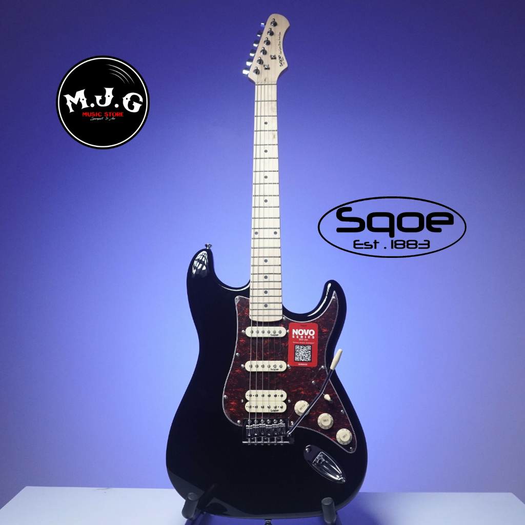 gitar elektrik sqoe SEST250 Stratocaster HSS Black / Hitam