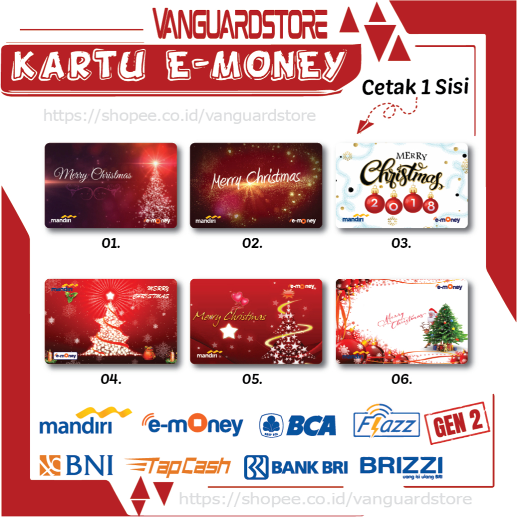 KARTU E MONEY E TOLL POHON NATAL MERRY CHRISTMAS KUMPULAN 3 EMONEY MANDIRI FLAZZ BCA TAPCASH BRIZZI