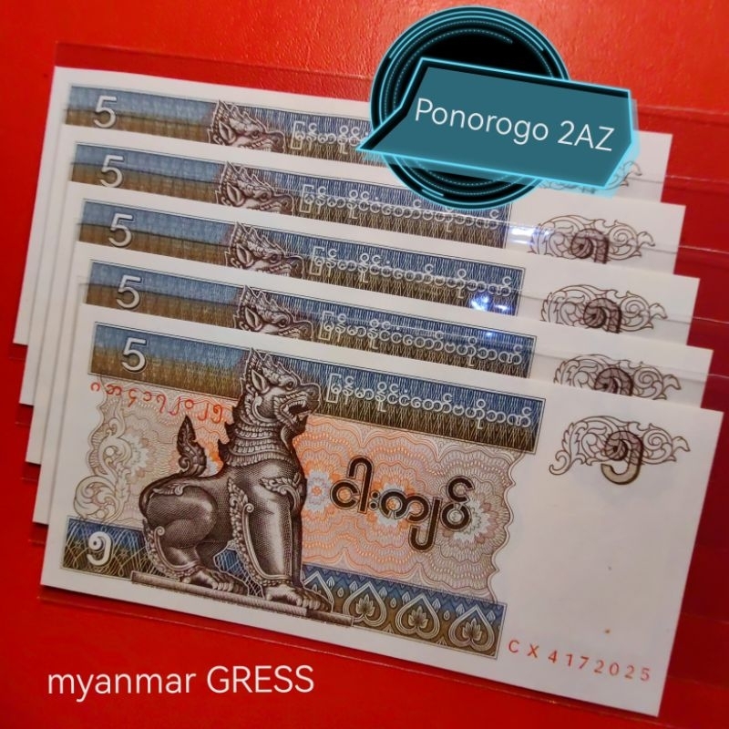 myanmar 5 kyat GRESS asli