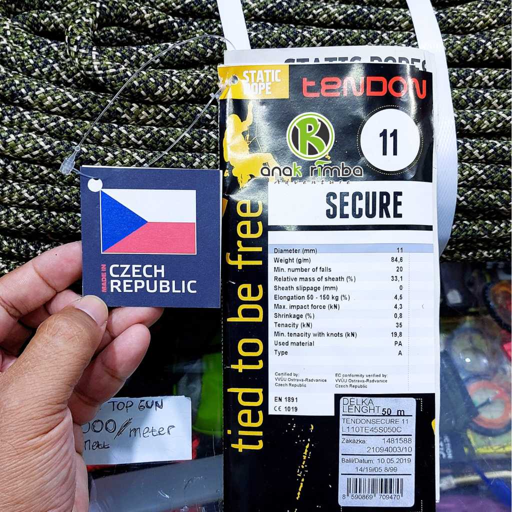 Tali Karmantel TENDON SECURE 11 mm 50 m Panjat Climbing Safety Rope karmantel statis
