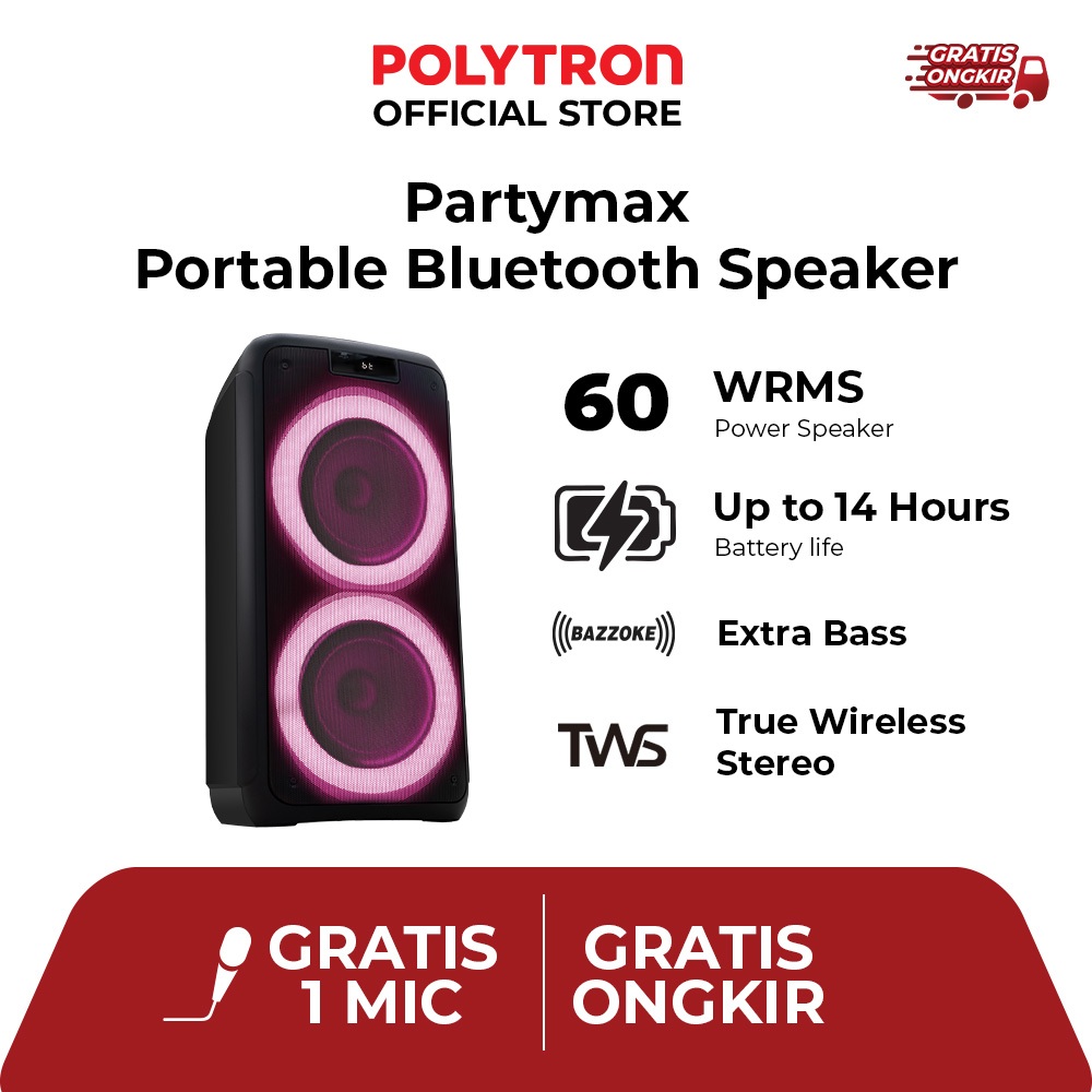 Polytron Party Speaker Bluetooth Karaoke Portable Wireless PPS 8L22