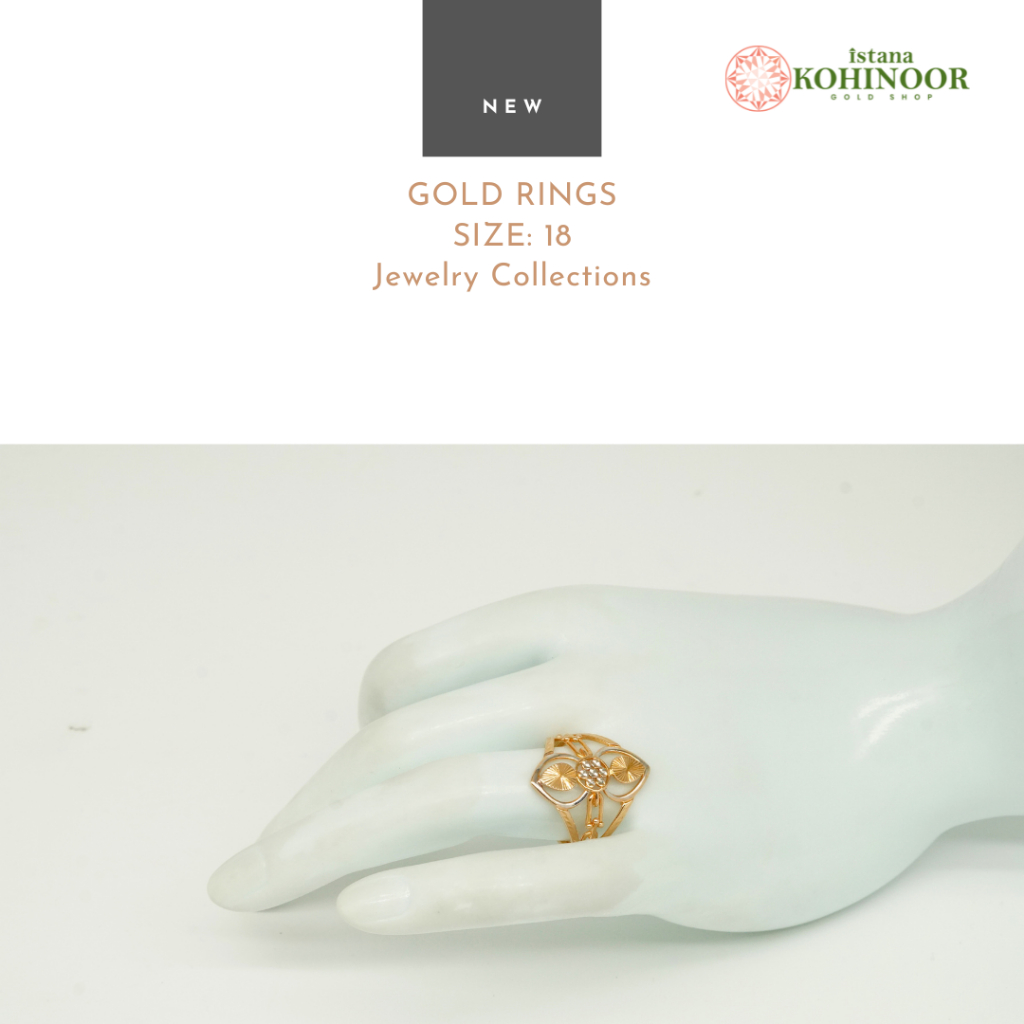 KOHINOOR NEW 16K CINCIN POLOS TWIN LEAF EMAS YELLOW SIZE 18