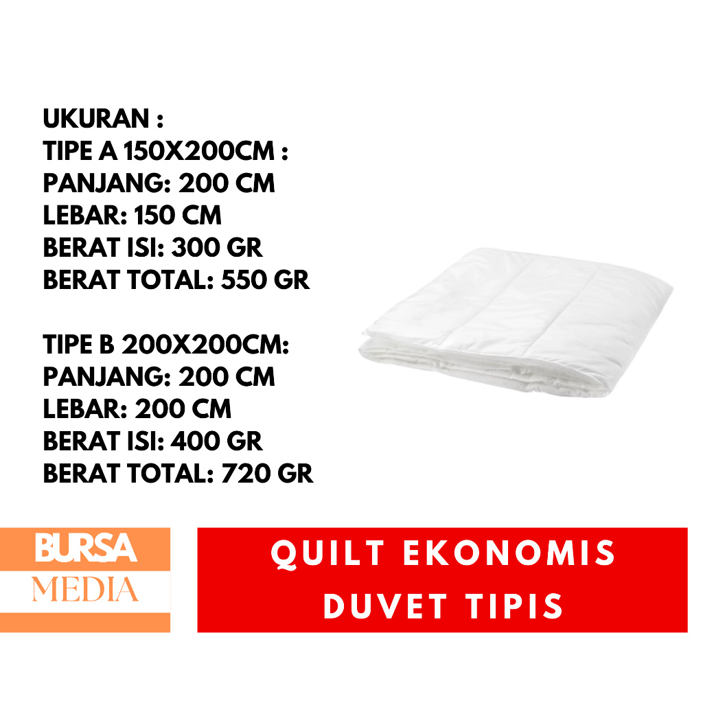 Quilt Ekonomis Duvet Tipis Selimut Bed Cover Isian Sarung Quilt IK50424 SILV