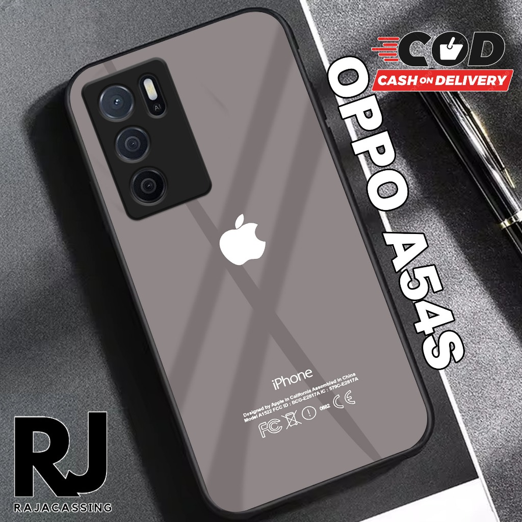 Softcase Glass Kaca OPPO A54S Terbaru Casing  Handphone Casing Motif Iphone - Pelindung Handphone - 