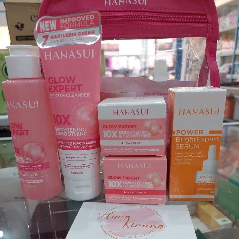 AuraKiranaBeauty Paket HANASUI 5in1 Lengkap Spesial (FREE POUCH/HADIAH TAS RANDOM) Paket Hanasui Glo