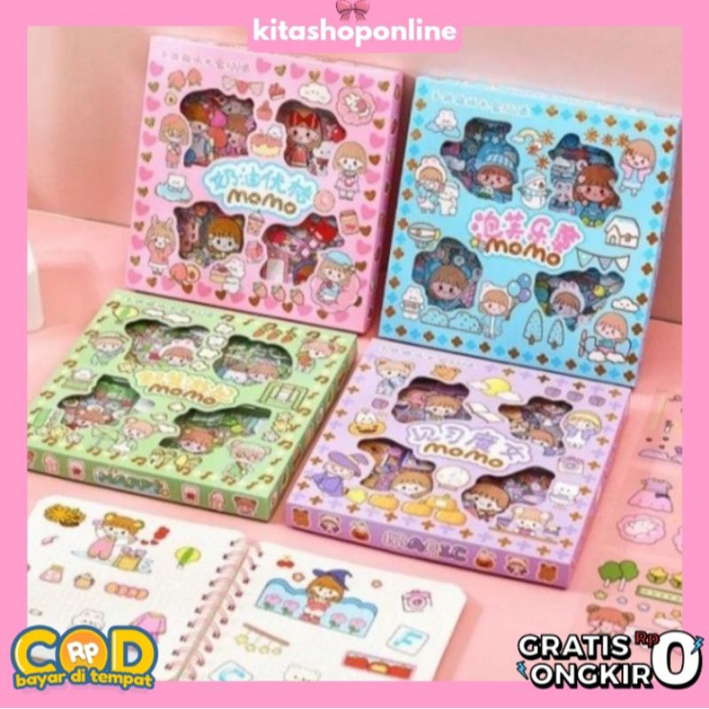 

KSO 100 Lembar Stiker Motif Momo Kartun Korea Lucu Anti Air Stiker Perempuan isi 100 Lembar Per Box