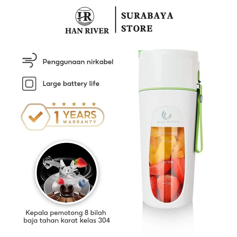 HAN RIVER JUICE CUP / BLENDER GELAS KACA PORTABLE  340ML / MINI JUICE  BLENDER