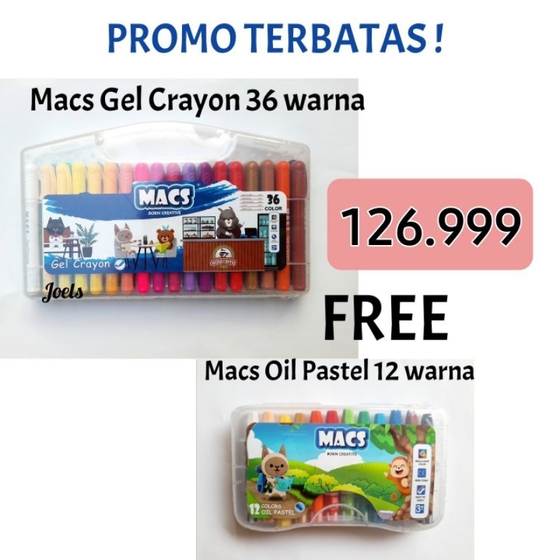 

PROMO TERBATAS! 1 Macs Gel Crayon 36 warna FREE 1 Macs Oil Pastel 12 warna