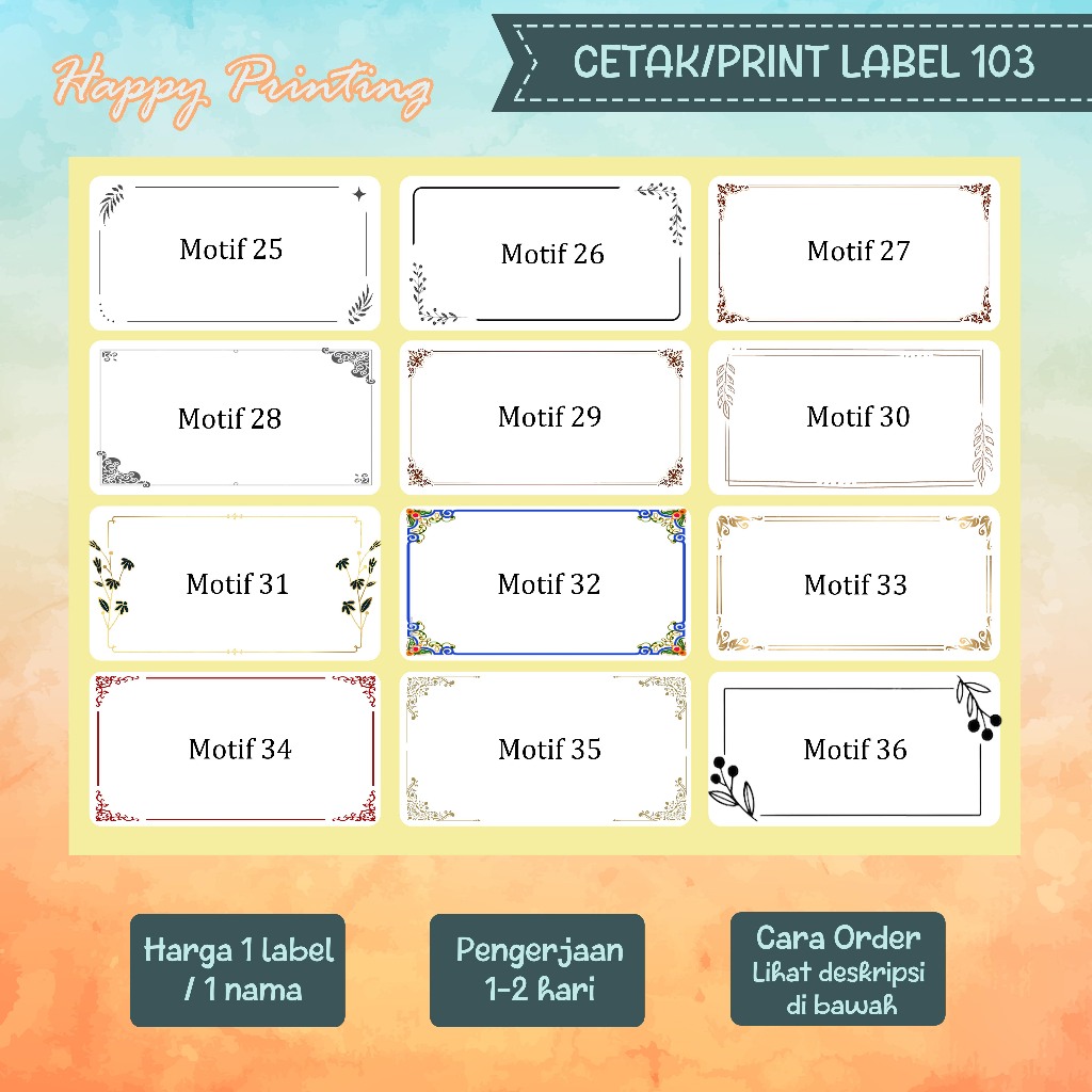 

Cetak label sticker nama undangan label 103 motif 25-36