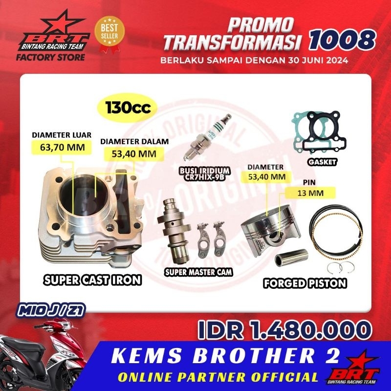PAKET BORE UP BRT MIO J XRIDE JUPITER Z1 PISTON 53.4MM 130 CC DAN 150 CC PLUS NOKEN AS ROCKER ARM FR