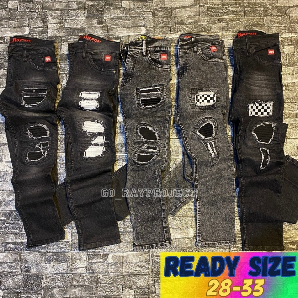 Celana Pria Rucas Denim Premium // Black Baron Ripped Jeans // Celana Jeans Sobek Korean Style // Ce