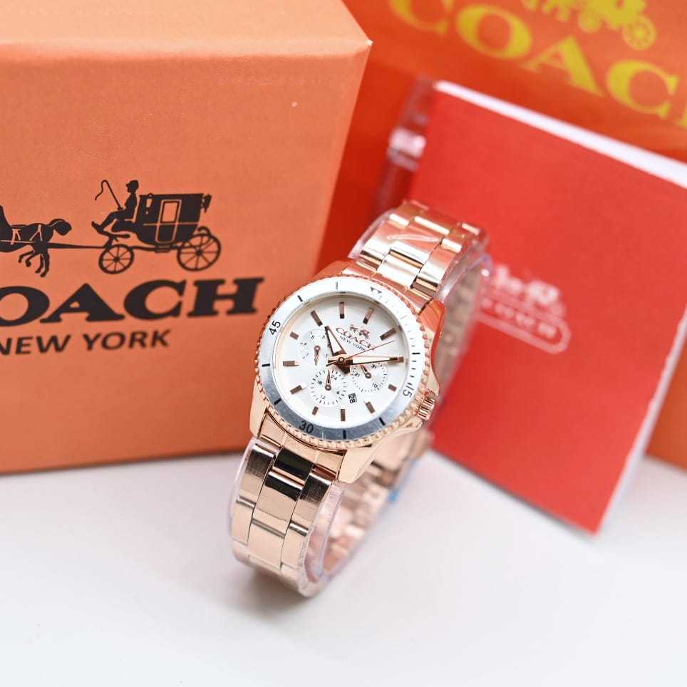 JAM TANGAN WANITA COACH NEW YORK FASHION HB-780 STAINLESS STEEL CHRONO VARIASI & TANGGAL AKTIF FREE 