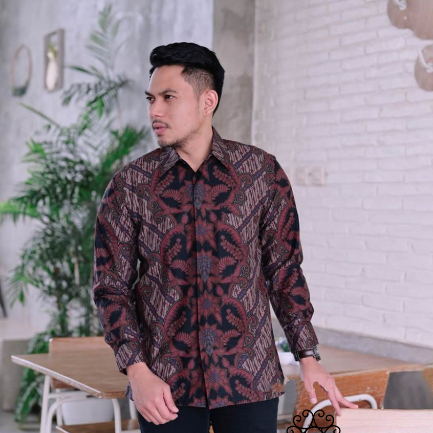 Batik krmeja Pria lengan panjang reguler Mewah Bhamana lapis furing