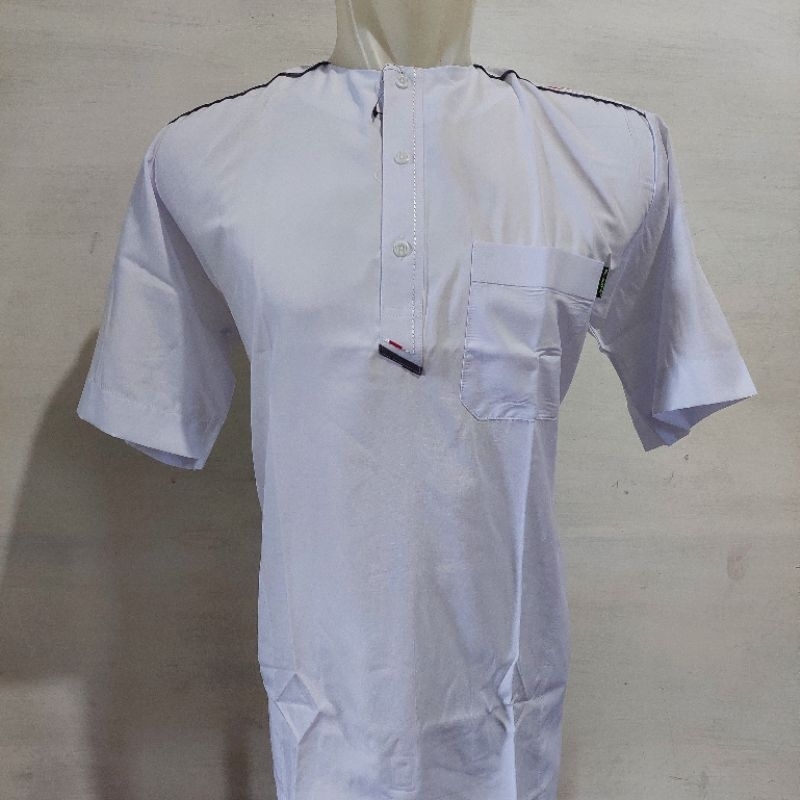 Koko Al-Wafa Lengan PENDEK OBLONG warna PUTIH/ Baju Muslim Lengan Pendek Putih Kerah OBLONG