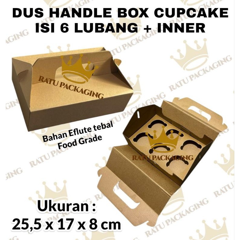 

RATU | DOS EFLUTE HANDLE BOX TEBAL CUPCAKE LUBANG 6 / Box Kardus Kotak Eflute Cupcake Lubang 6