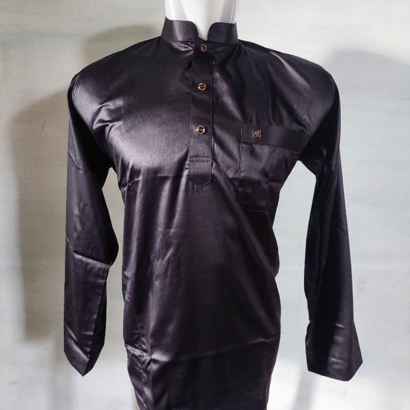 Baju Muslim Pria dari Al-WAFA warna HITAM kurung / koko Lengan panjang AL-WAFA bahan SAUDI / POLIYES