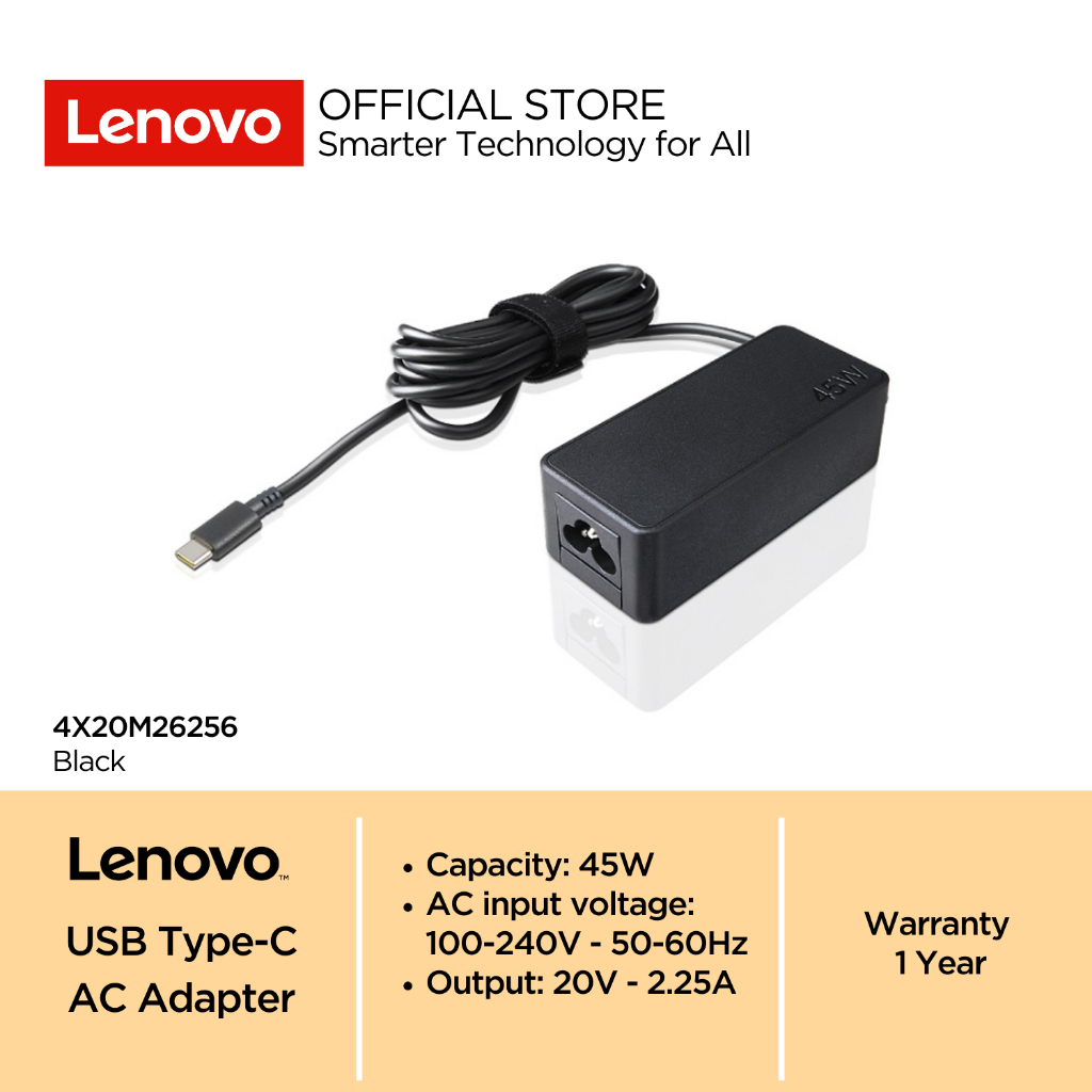 Lenovo Charger 45W USB Type C AC Power Adapter / Adaptor 4X20M26256 | 00HM633 | SA10E75841 (5V/2A, 9