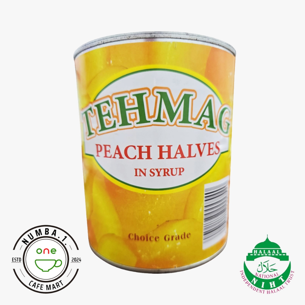

825gr Tehmag Peach Halves in syrup (buah persik dalam larutan gula)