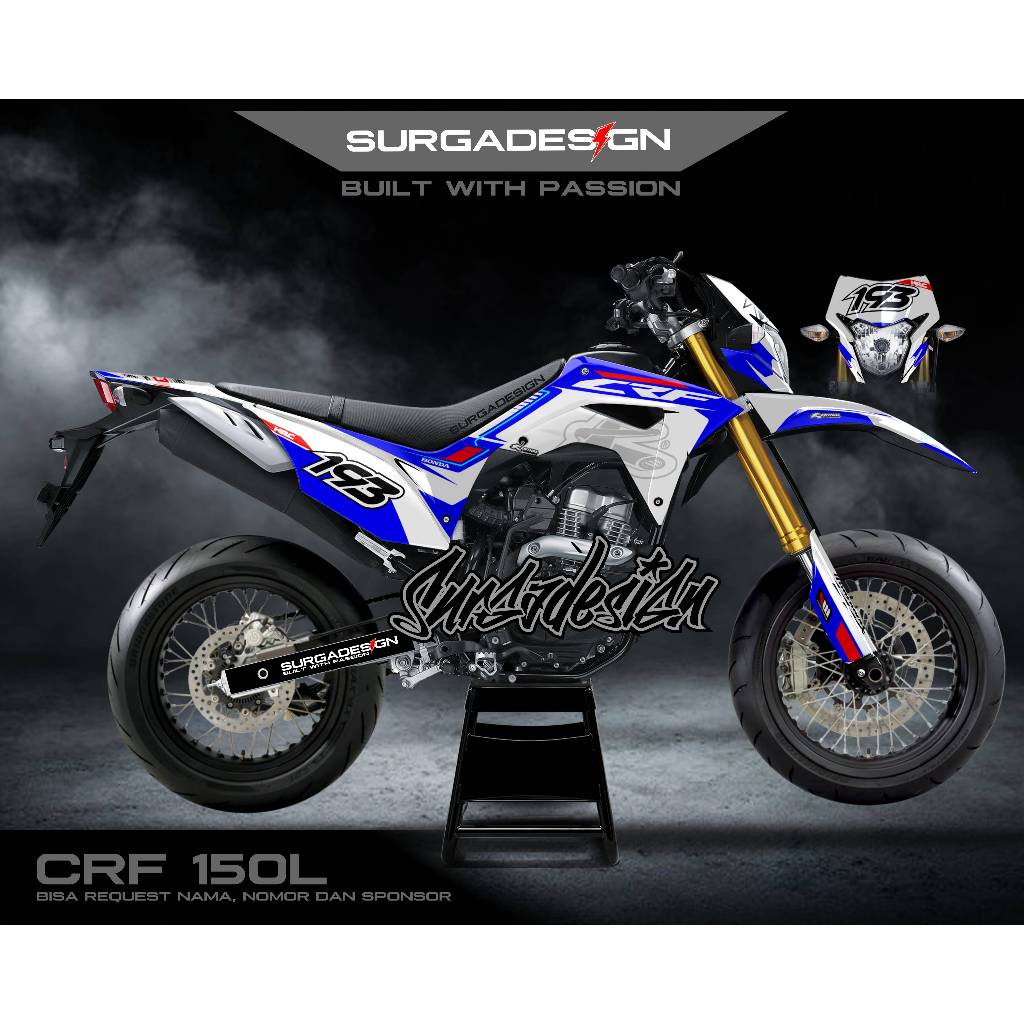 DECAL CRF PUTIH BIRU, DECAL CRF PUTIH FULL BODY, STIKER CRF PUTIH, DECAL CRF 150 L FULL BODY PUTIH