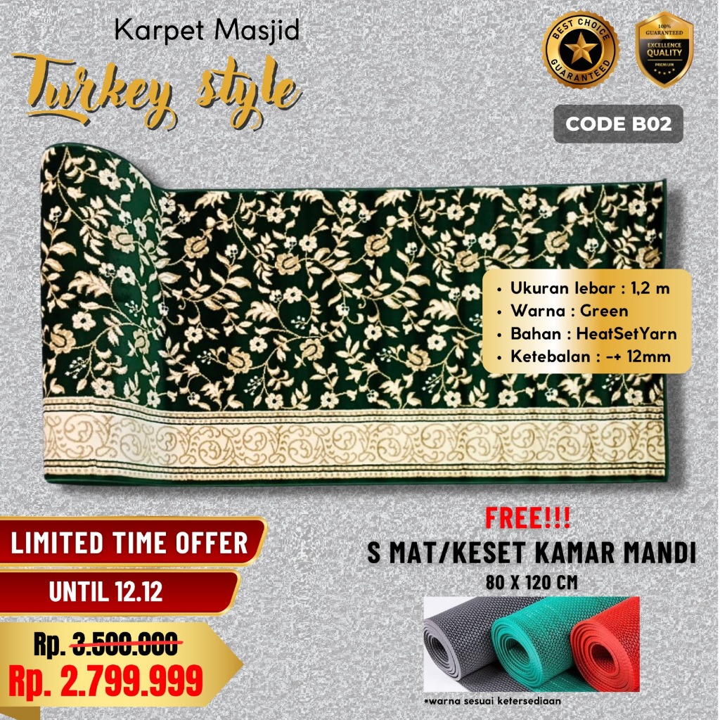 Karpet Masjid ROLL Sajadah Mushola Turki Style Tebal Per METER