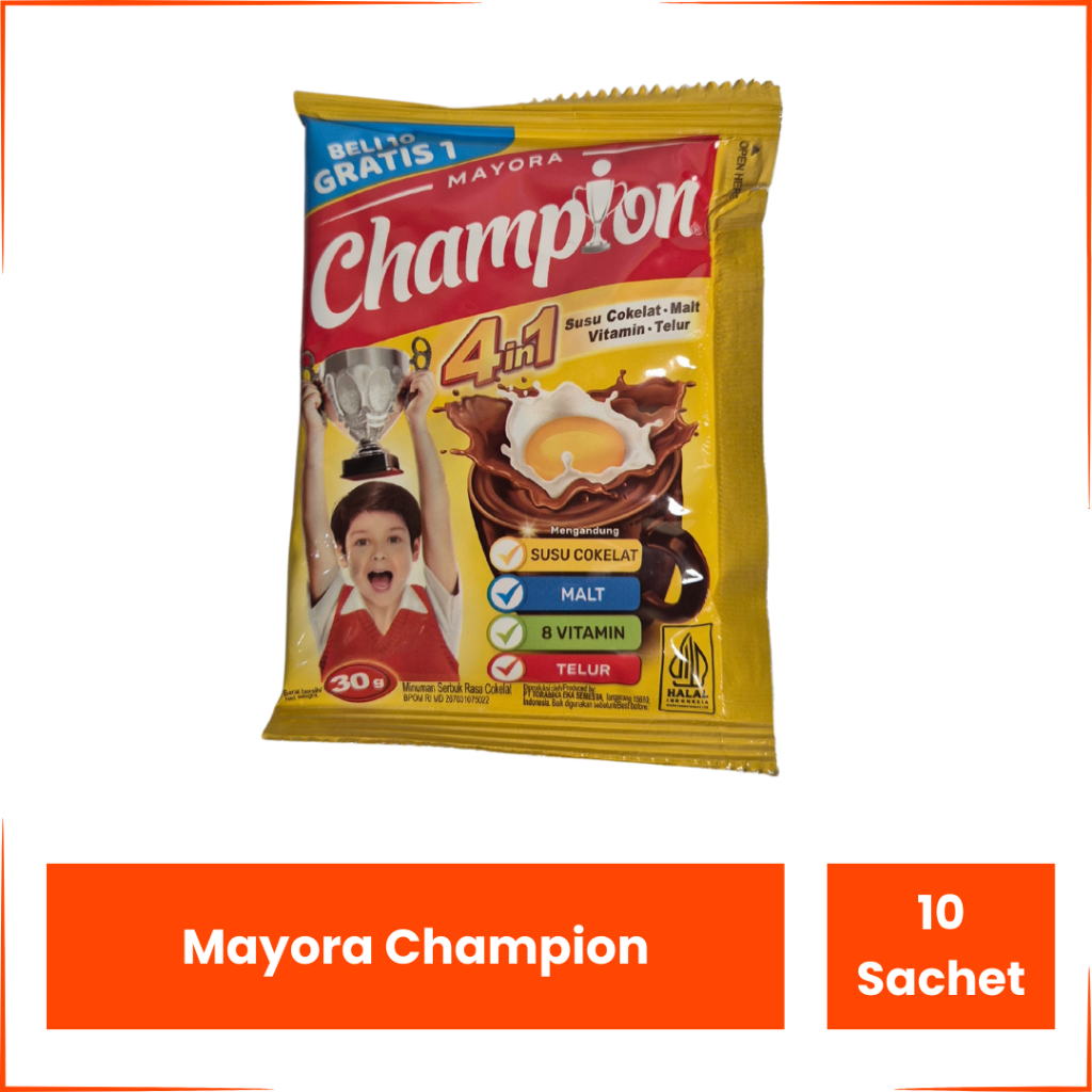 

Minuman Coklat Susu Mayora Champion Malt Renceng Isi 10 Sachet
