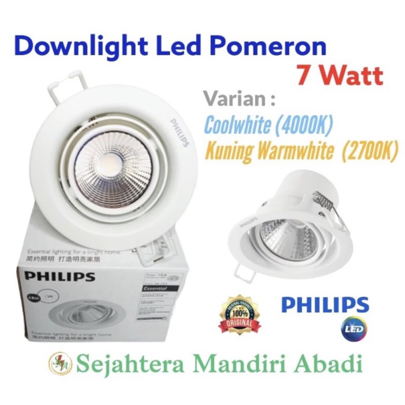 Lampu Downlight LED Philips 7 Watt Pomeron Varian 2700K/ 4000K see