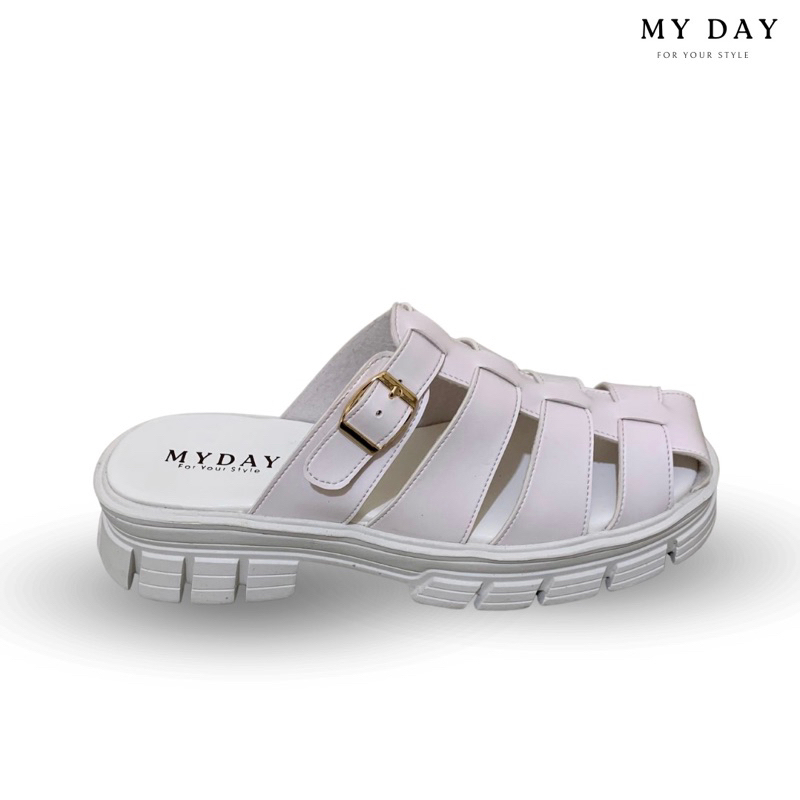 SANDAL FLATFORM WANITA PUTIH SLOP TINGGI WEDGES SLOP AUREL PUTIH - MY DAY