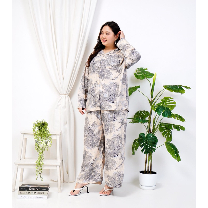 YZ4 SETELAN RAYON JUMBO LENGAN PANJANG CELANA PANJANG ONE SET PIYAMA JUMBO LD 140 CM