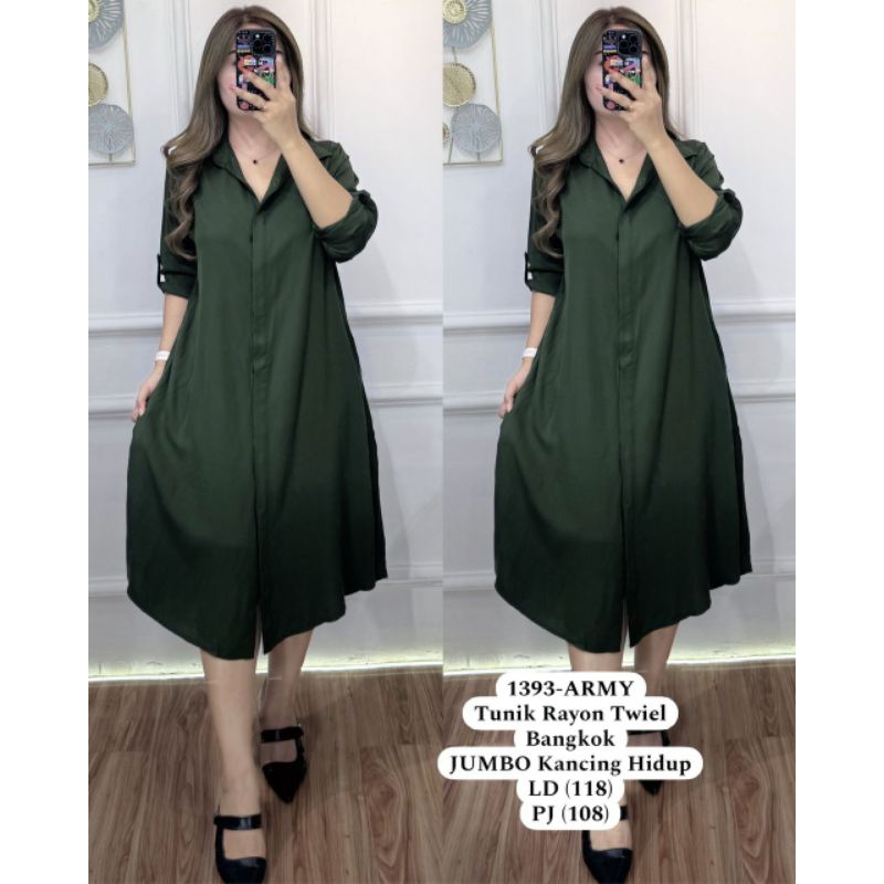 1393 - TUNIK RAYON TWIEL JUMBO LENGAN PANJANG KANCING HIDUP LEMBUT IMPORT BANGKOK.