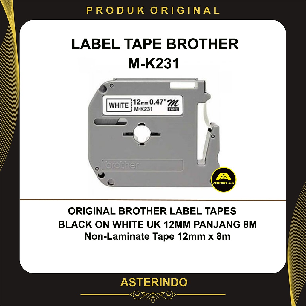 

Brother Lable Tape M-K231 Black On White Ukuran 12MM Panjang 8M M K231 MK231