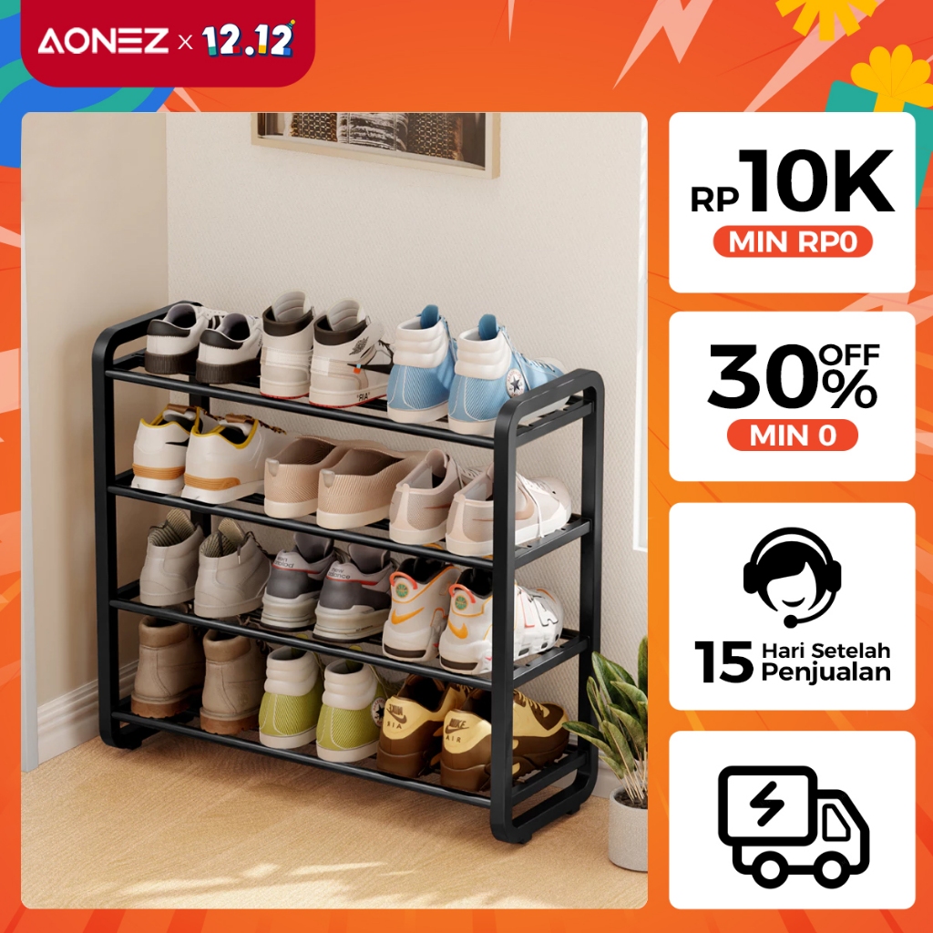 【Bayar di Tempat】AONEZ INS Fashion Style Rak Sepatu 4 Susun Minimalis Besi Bertingkat Rak Susun Sepa