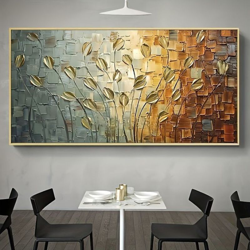 Lukisan dinding abstrak bunga tulip tekstur modern art