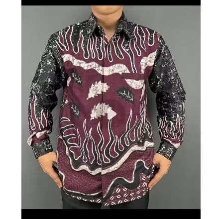 Kemeja Batik Pria Lengan Panjang warna MAROON