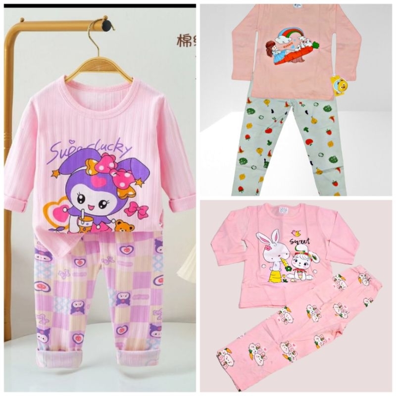 SETELAN HARIAN ANAK ORGANIK PP (BAJU PANJANG CELANA PANJANG) MOTIF CEWEK 4-6 TAHUN / PIYAMA ANAK ORG