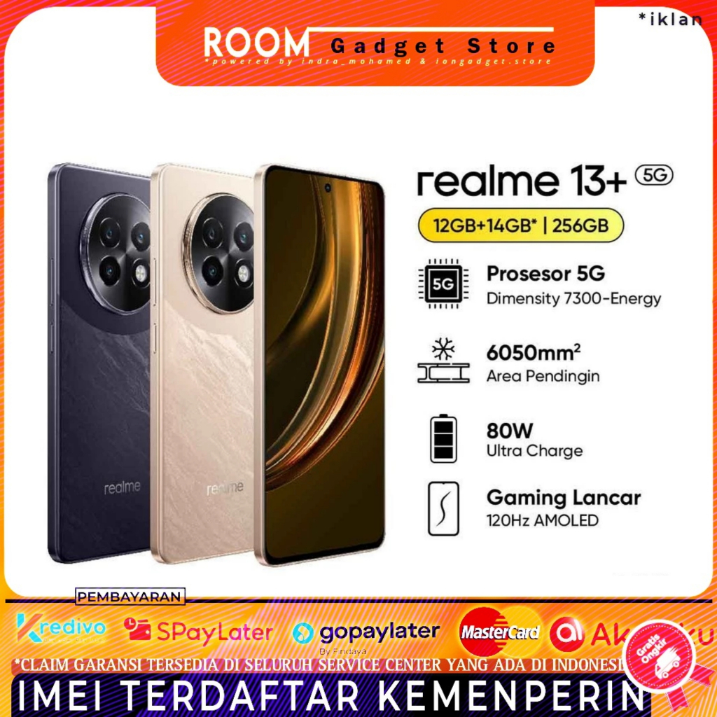realme 13+ 5G 12GB+256GB (Prosesor 5G Dimensity 7300-Energy | 6200mm2 Area Pendingin | 80W Ultra
