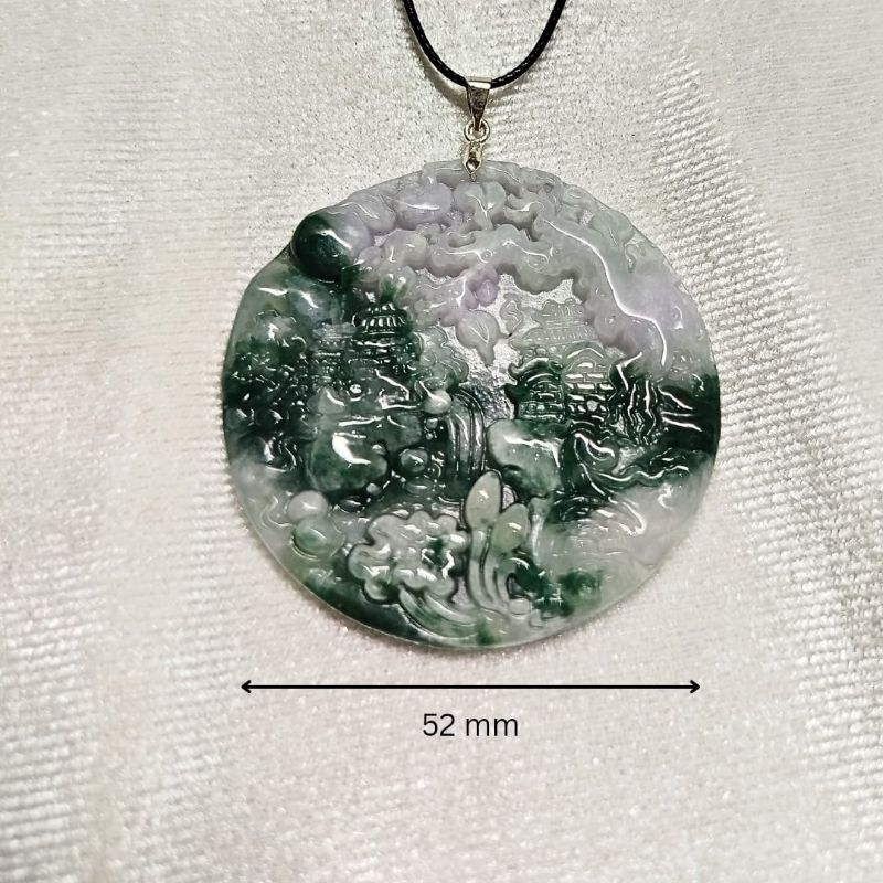 LANDSCAPE CARVING  BIG PENDANT Burma JADE ORI GRADE A | Liontin ukiran pemandangan giok Burma ori na