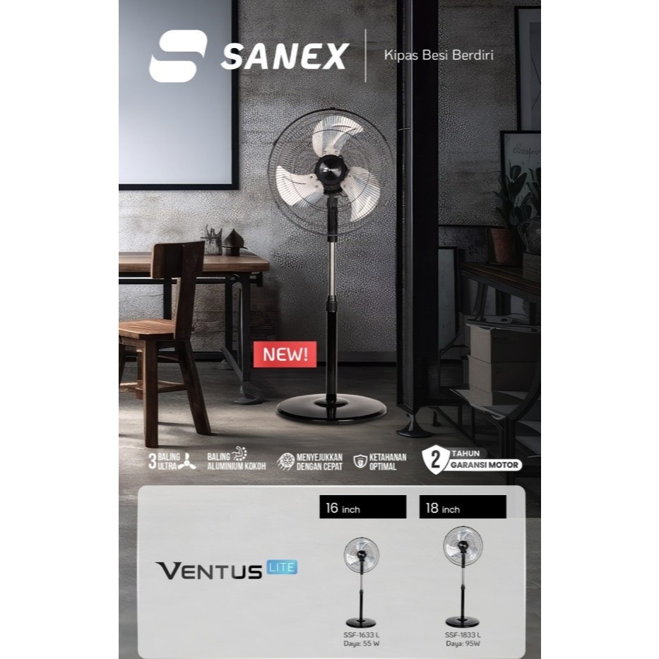 Kipas besi berdiri SANEX- VENTUS lite dengan tampilan baru dan elegan 16-18inch