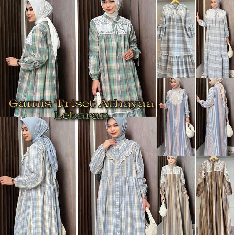 DRESS GAMIS TRISET ATHAYAA TERBARU - Katun Triset Blouse Katun Premium Tunik Gamis Wanita terbaru