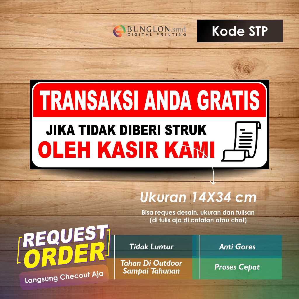 

STIKER TRANSAKSI ANDA GRATIS JIKA TIDAK DI BERIKAN STRUK OLEH KASIR + LAMINASI KODE SPT MERAH